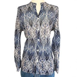 Y2K LOVE POTION Sheer Mesh Kaleidoscope Button Top Funky Psychedelic Retro Sz M